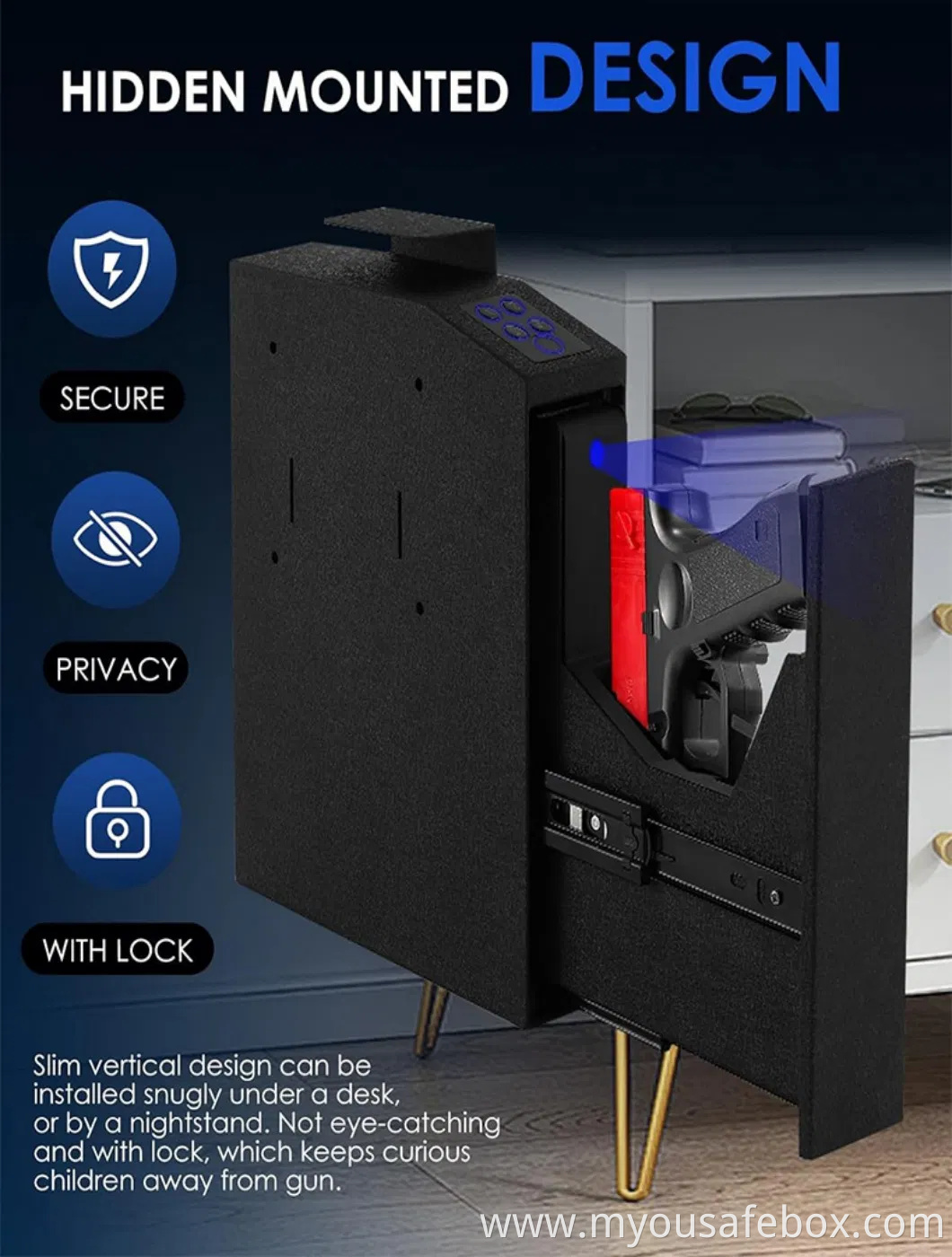 Safe Wall-Mounted Fingerprint Steel Car Portable Secure Gun Safes Locking Box for Pistols Keys Safes